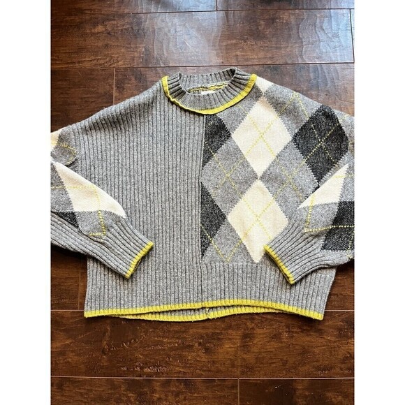 Pringle Of Scotland X H&M Argyle Sweater Gray Yellow Size Small - Picture 4 of 7